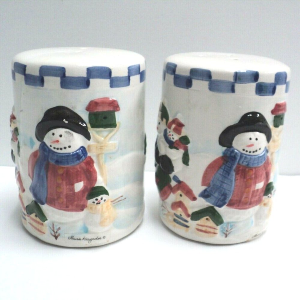 Snowman Family Salt & Pepper Shakers Dolomite Laurie Korsgaden NEW Vintage